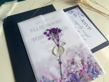 Load image into Gallery viewer, Personalised Vellum Wrap Wedding Invitation - Lavender Floral Design