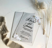 Load image into Gallery viewer, Personalised Acrylic Wedding Invitation - Champagne Floral Design
