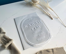Load image into Gallery viewer, Oval Personalised Acrylic Wedding Invitation - Clear