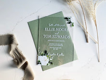 Load image into Gallery viewer, Personalised Acrylic Wedding Invitation - White Rose Floral Design
