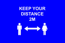 Load image into Gallery viewer, Social Distancing COVID-19 Floor Mat Work Protective Safety Rubber Back Blue 60cm x 40cm Machine Washable