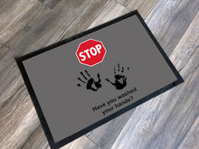 Load image into Gallery viewer, Social Distancing COVID-19 Floor Mat Work Protective Safety Rubber Back Grey 60cm x 40cm Machine Washable