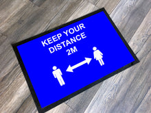 Load image into Gallery viewer, Social Distancing COVID-19 Floor Mat Work Protective Safety Rubber Back Blue 60cm x 40cm Machine Washable