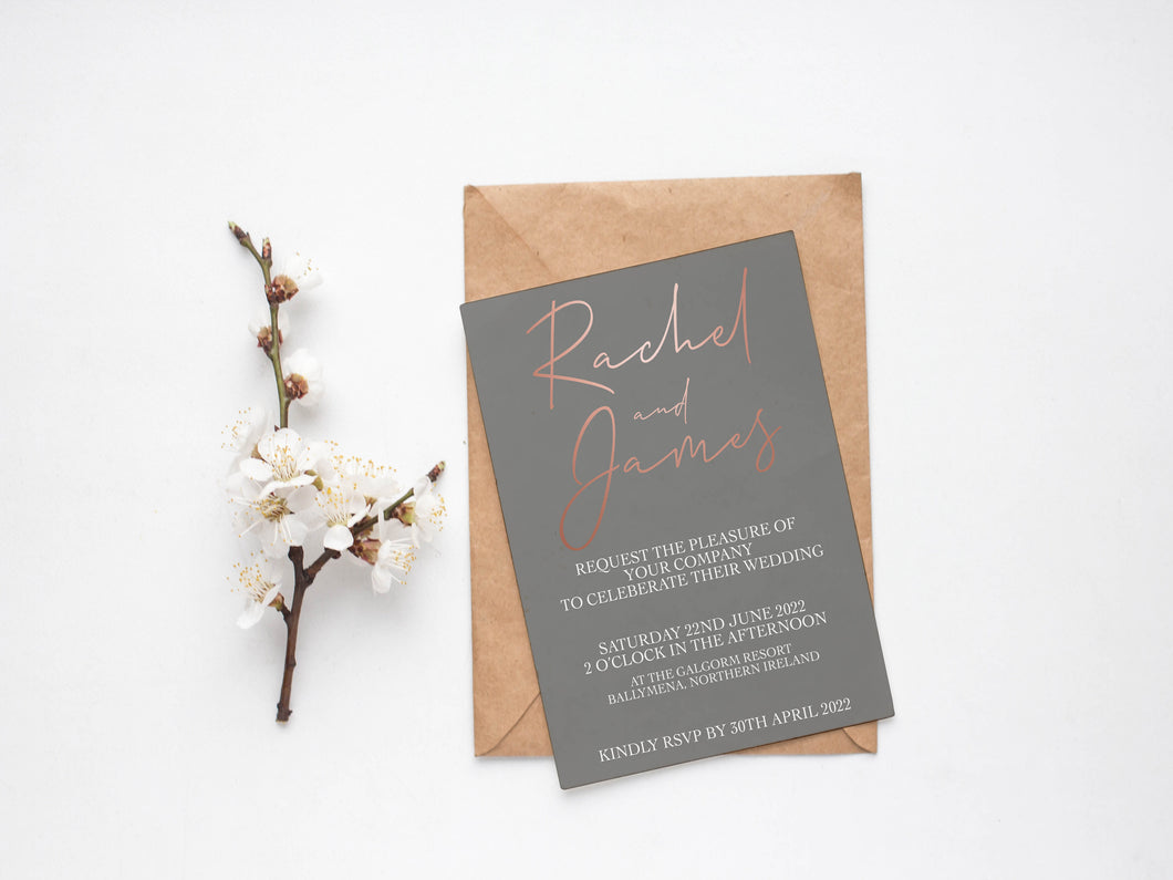 Rose Gold and Grey A5 Paper Invite