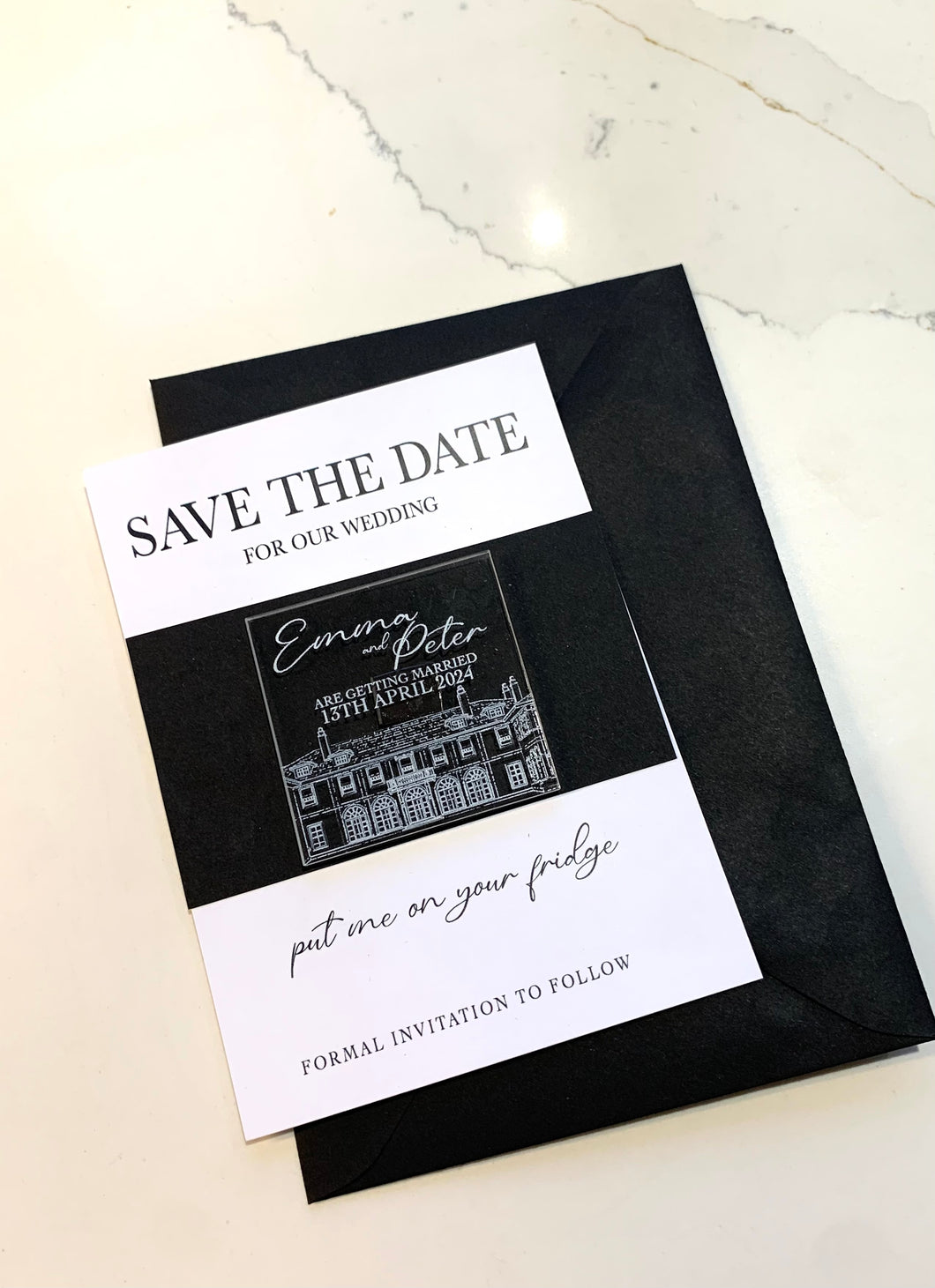 Square Venue Shaped Acrylic Wedding Save The Date Magnet