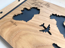 Load image into Gallery viewer, Wooden Guest Book With Cut Out Countries and Engraved Lettering
