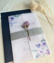 Load image into Gallery viewer, Personalised Vellum Wrap Wedding Invitation - Lavender Floral Design
