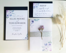 Load image into Gallery viewer, Personalised Vellum Wrap Wedding Invitation - Lavender Floral Design
