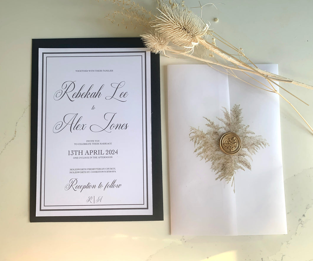 Personalised Vellum Wrap Wedding Invitation - Pampas Grass Design