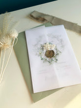 Load image into Gallery viewer, Personalised Vellum Wrap Wedding Invitation - Eucalyptus Design
