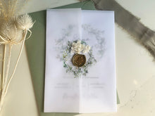 Load image into Gallery viewer, Personalised Vellum Wrap Wedding Invitation - Eucalyptus Design
