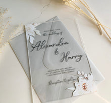 Load image into Gallery viewer, Personalised Acrylic Wedding Invitation - Floral Design
