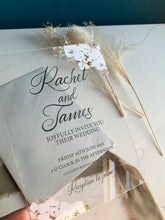 Load image into Gallery viewer, Personalised Acrylic Wedding Invitation - Champagne Floral Design
