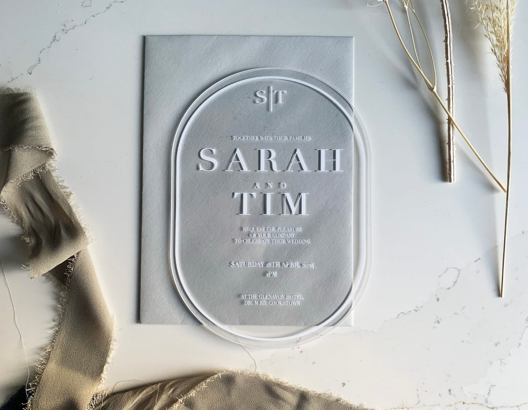 Oval Personalised Acrylic Wedding Invitation - Clear