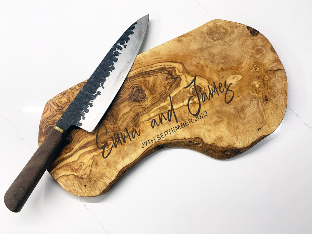 Personalised Olive Wood Cutting Board Worktop Saver Gift Wedding Gift