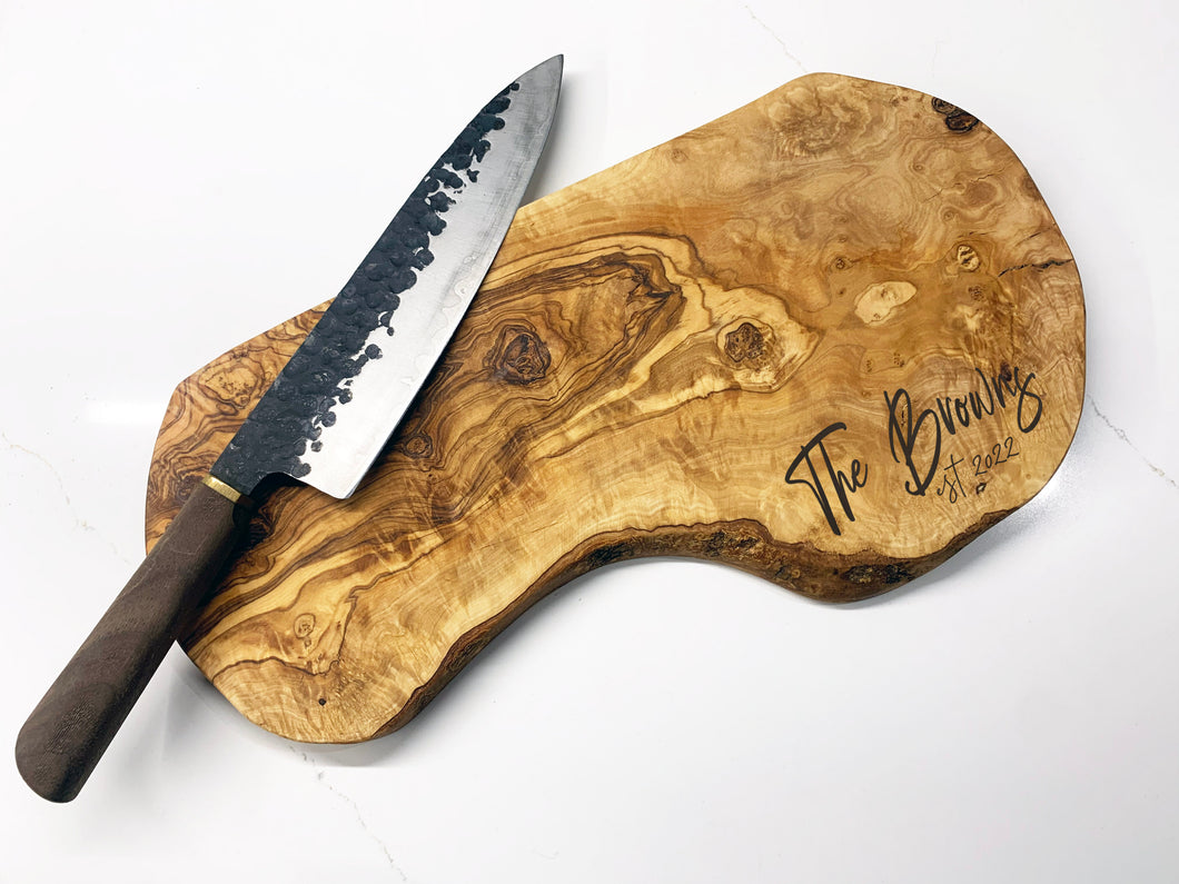 Personalised Olive Wood Cutting Board Worktop Saver Gift