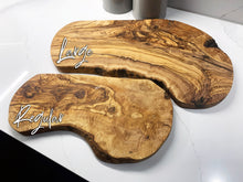 Load image into Gallery viewer, Personalised Olive Wood Cutting Board Worktop Saver Gift Our First Home
