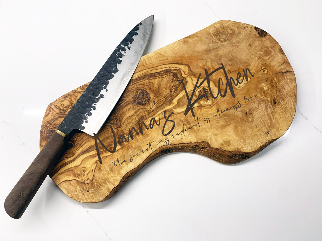 Personalised Olive Wood Cutting Board Worktop Saver Gift