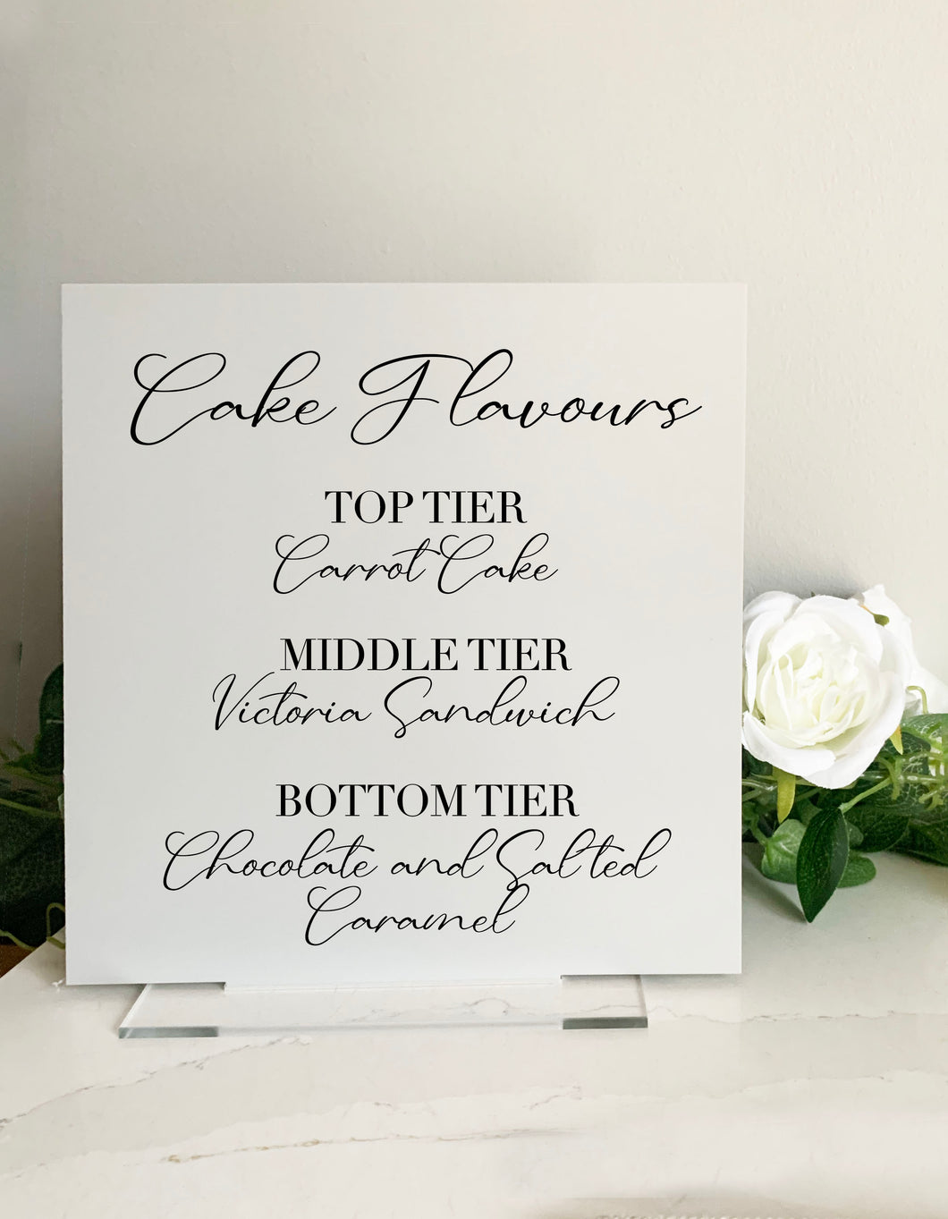 Cake Flavours Luxury Freestanding Acrylic Wedding Table Sign