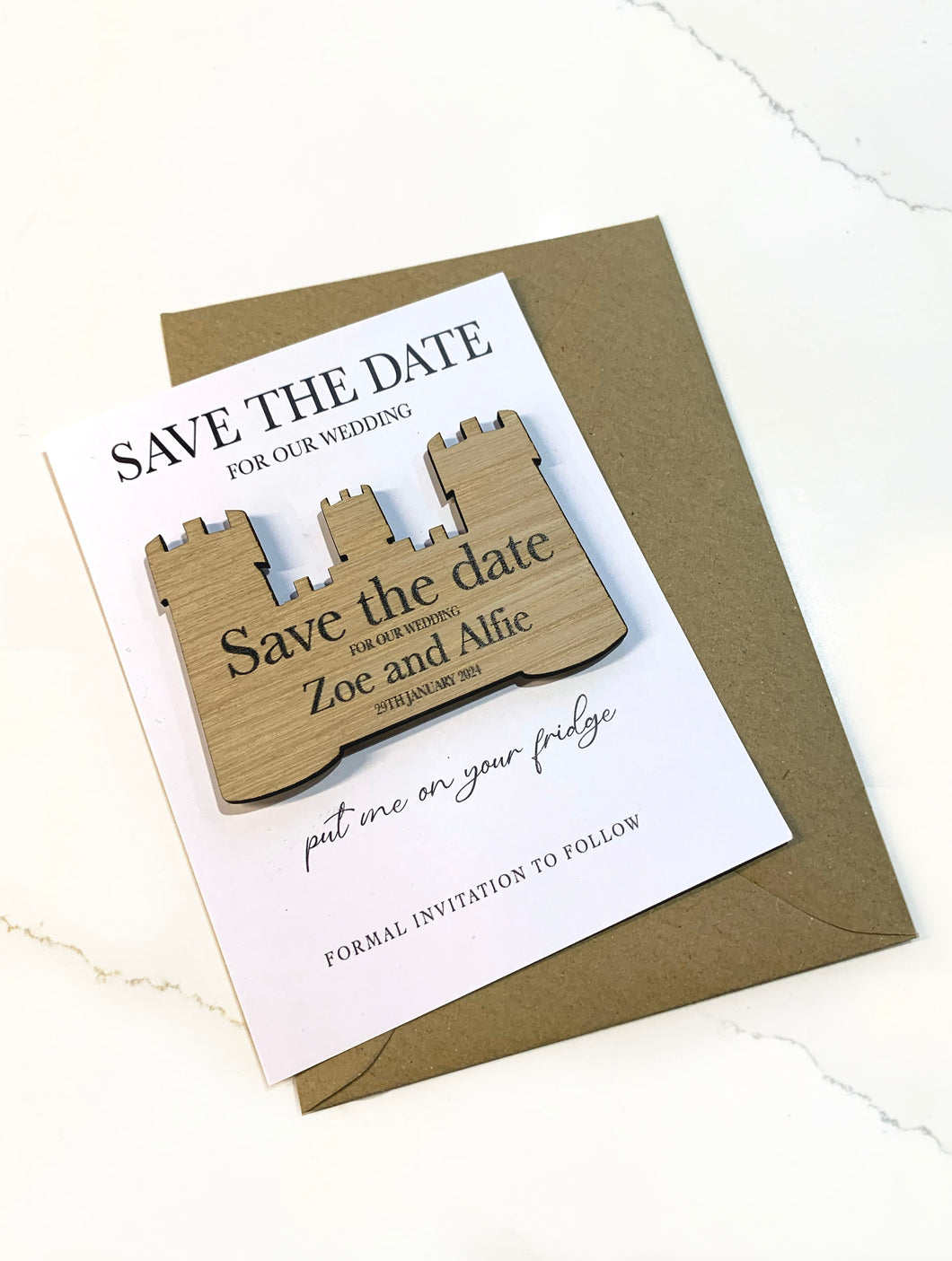 Personalised Wooden Wedding Save The Date Magnet - Building Shape