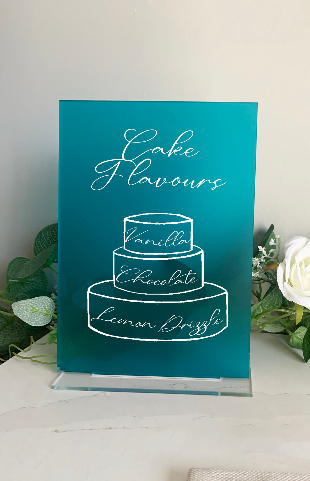 Cake Flavours Luxury Freestanding Acrylic Wedding Table Sign