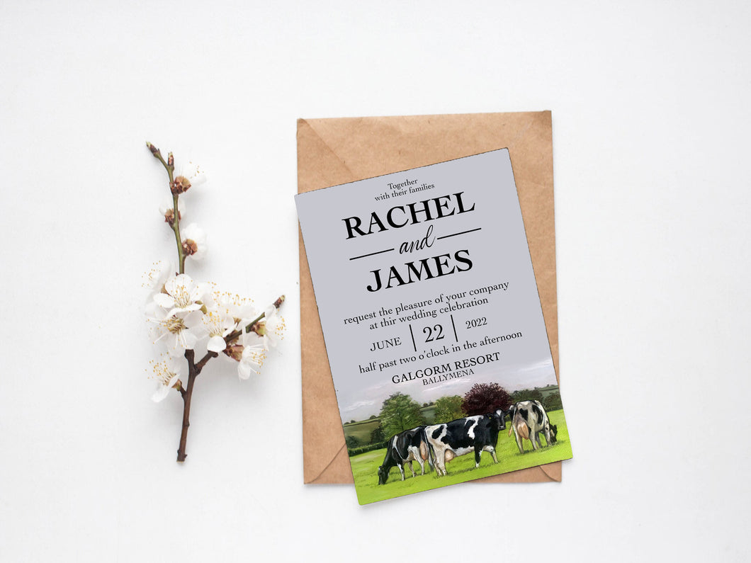 Friesian Cow Farming Themed A5 Paper Invite