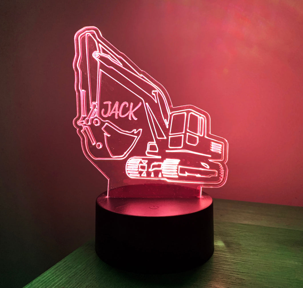 Personalised Colour Changing Digger Excavator Night Light