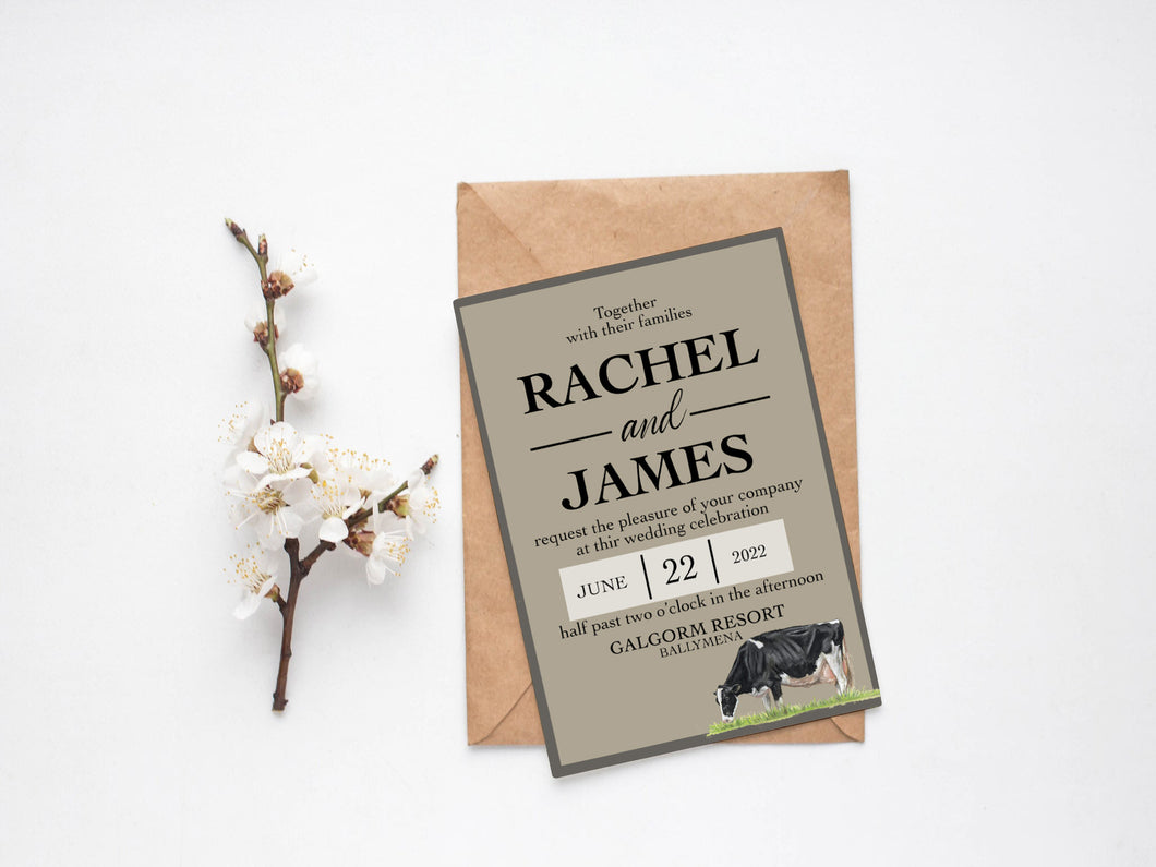 Friesian Cow Farming Themed A5 Paper Invite