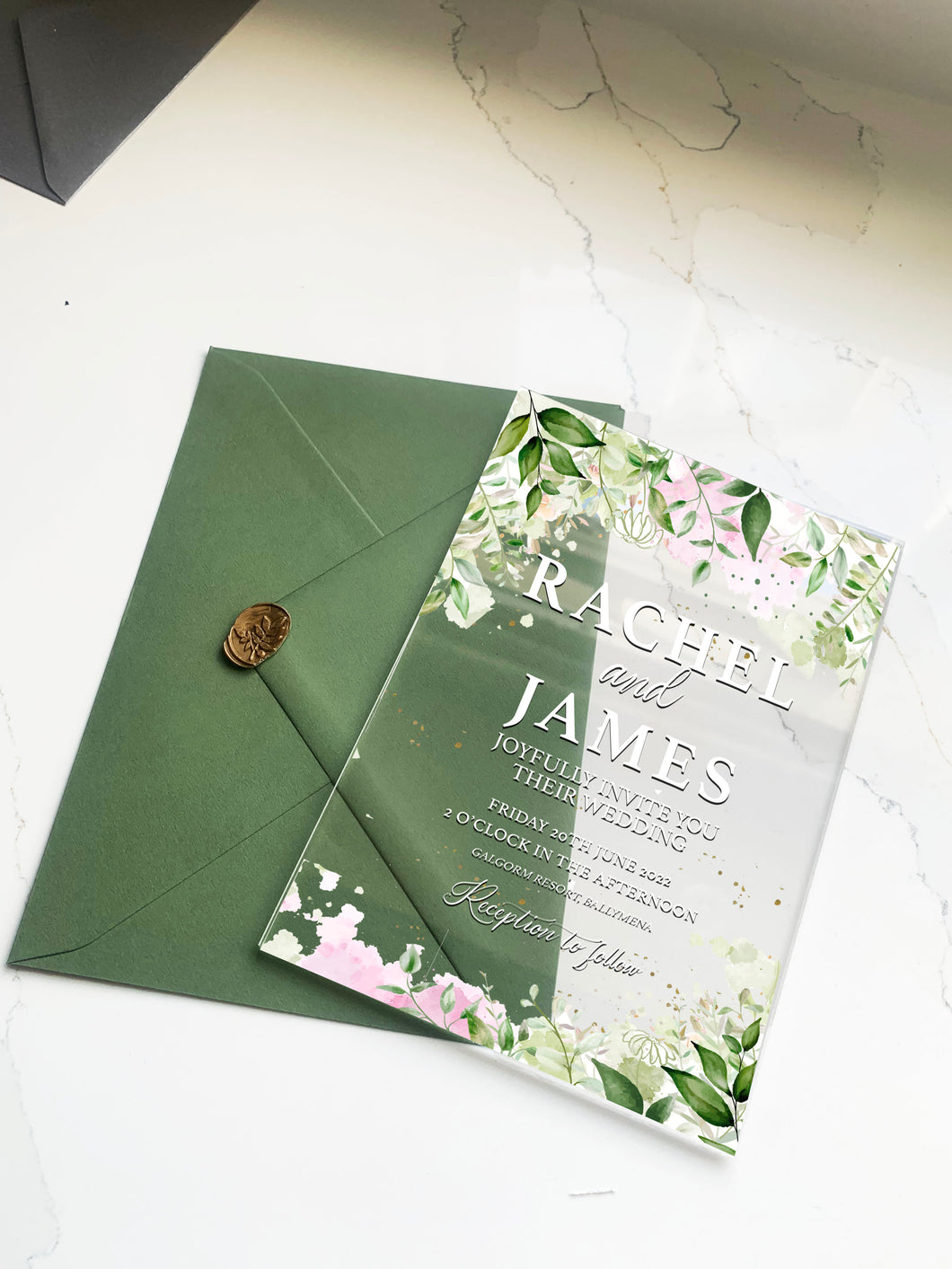 Personalised Acrylic Wedding Invitation - Floral Design