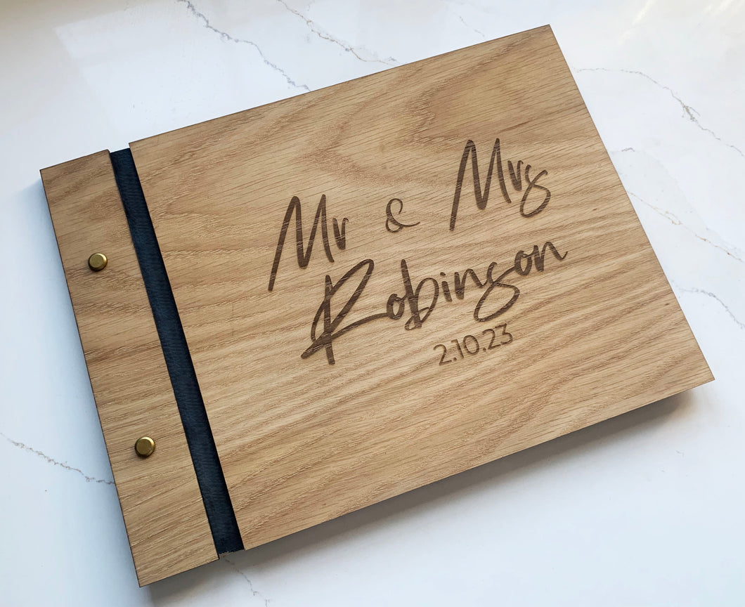 Wooden Guest Book With Engraved Lettering