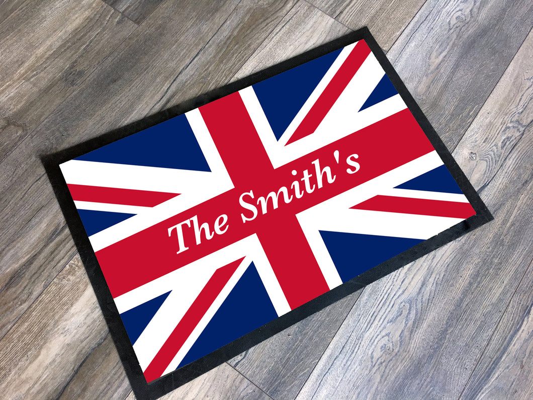 Family Name Doormat British Union Jack / Personalized Name Doormat / Family Welcome Mat / New Home Gift / Realtor Gift / Housewarming Gift
