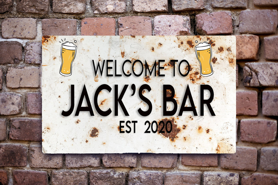 Personalised Garden Bar Home Bar Sign With Beer Bottles, Man Cave, Metal, Outdoor / Indoor, 30cm x 20cm, Personalised Sign Custom