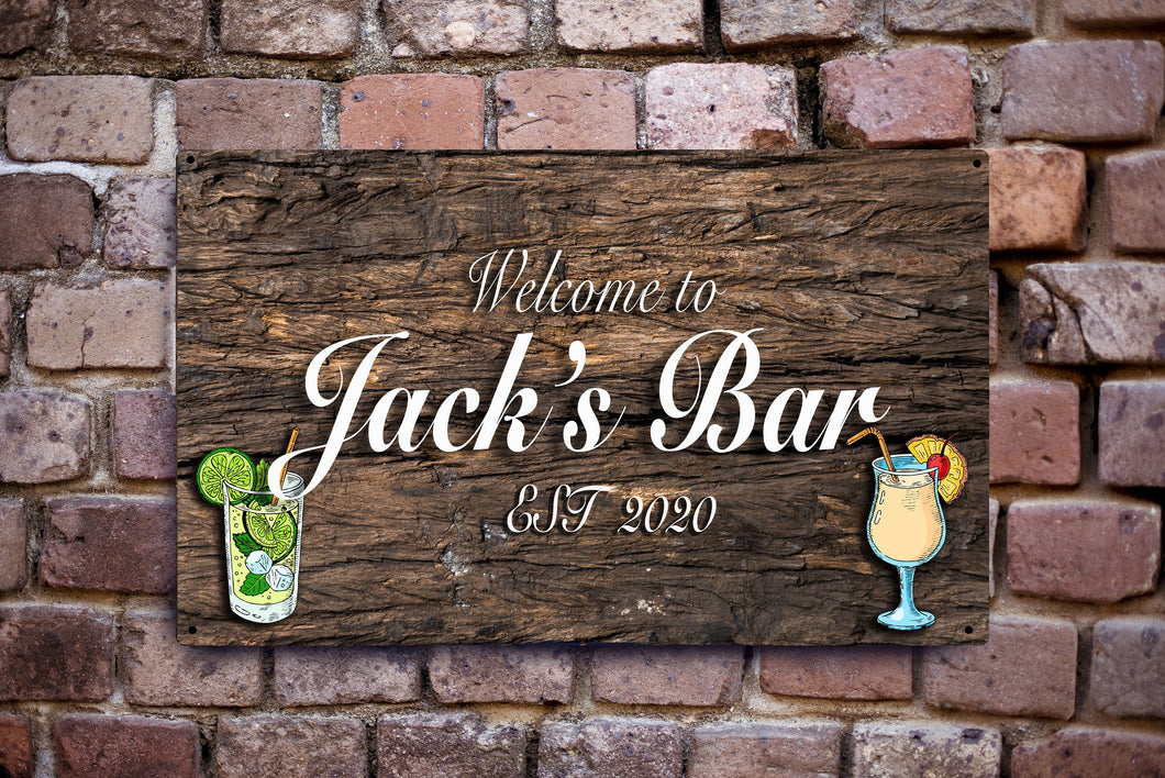 Personalised Garden Bar Home Bar Sign With Beer Bottles, Man Cave, Metal, Outdoor / Indoor, 30cm x 20cm, Personalised Sign Custom