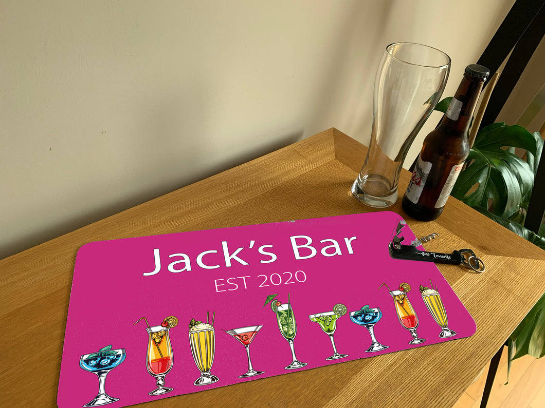 Custom Personalised Bar Runner - Home Bar Spill Mat Gift - Personalised Mat Bar Decor - Man Cave Gift Housewarming Gift For Men Gin