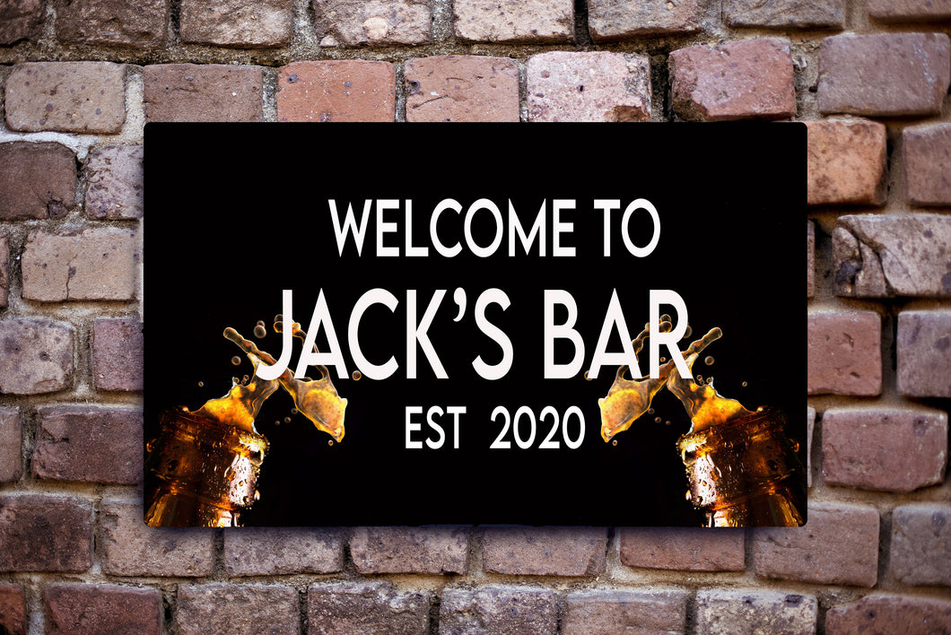 Personalised Garden Bar Home Bar Sign With Beer Bottles, Man Cave, Metal, Outdoor / Indoor, 30cm x 20cm, Personalised Sign Custom