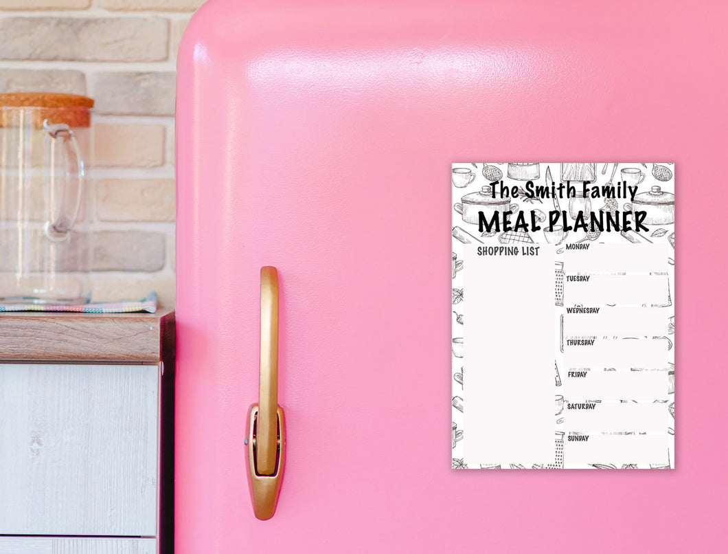 Custom Family Name Weekly metal Planner Drywipe Meal Planner Whiteboard With Free Pen
