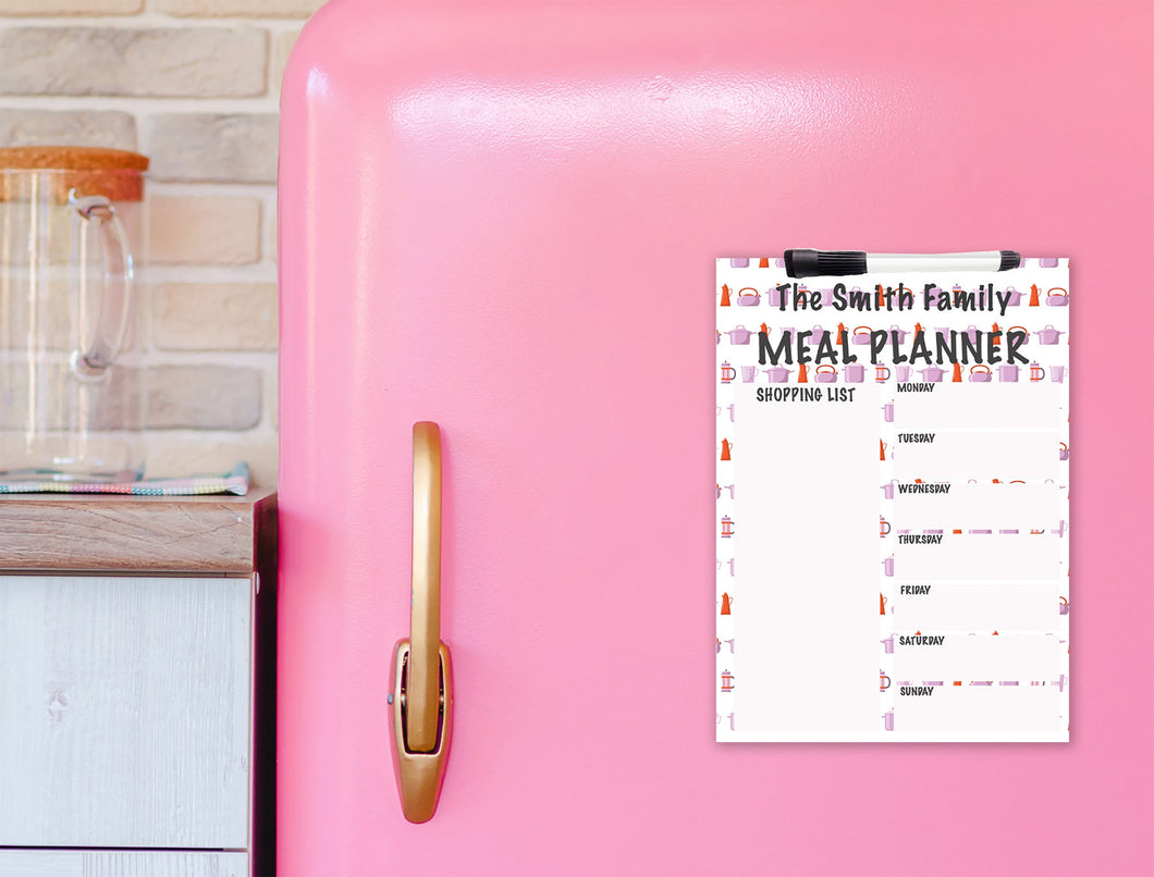 Custom Family Name Weekly metal Planner Drywipe Meal Planner Whiteboard With Free Pen