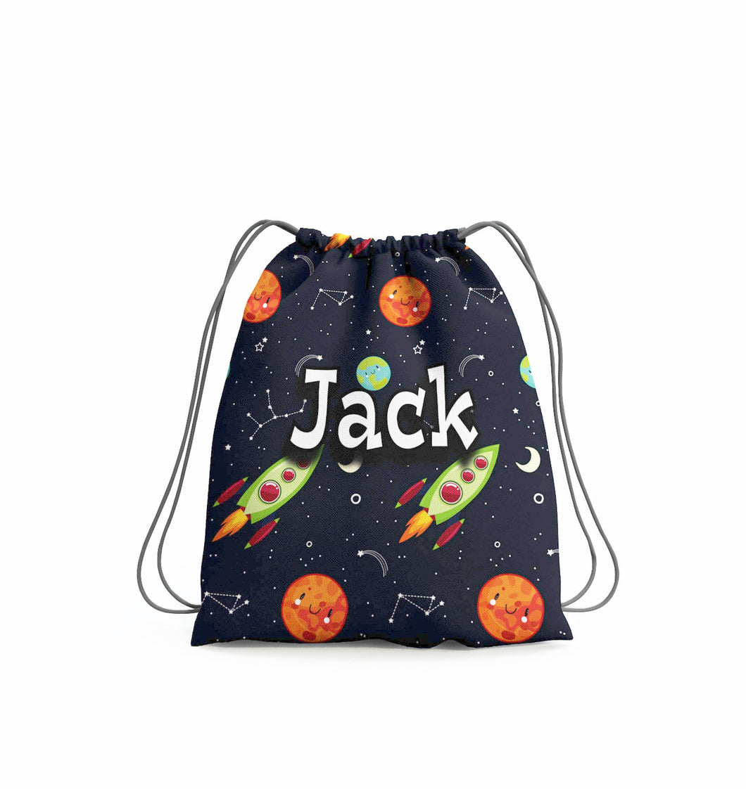 Personalised Space Stars Rocket Drawstring Bag Boys Kids PE Bag Swimming School Bag Sports Bag Lunch Football Bag