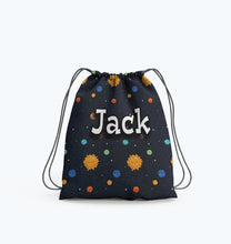 Load image into Gallery viewer, Personalised Space Stars Rocket Drawstring Bag Boys Kids PE Bag Swimming School Bag Sports Bag Lunch Football Bag
