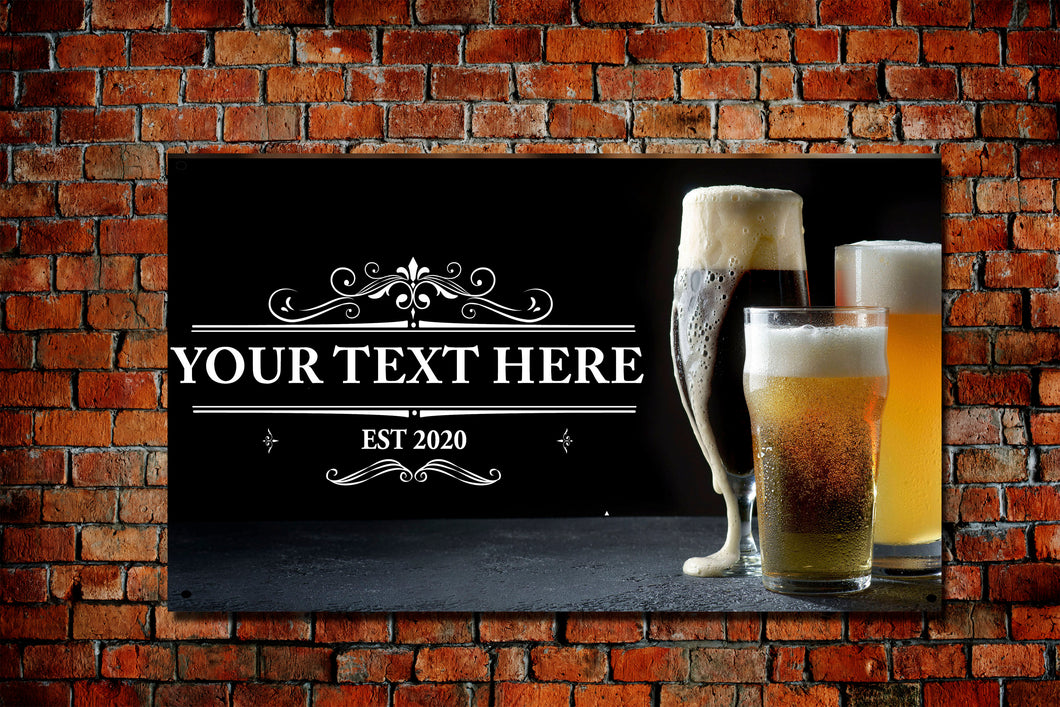 Personalised Garden Bar Home Bar Sign With Beer Bottles, Man Cave, Metal, Outdoor / Indoor, 30cm x 20cm, Personalised Sign Custom