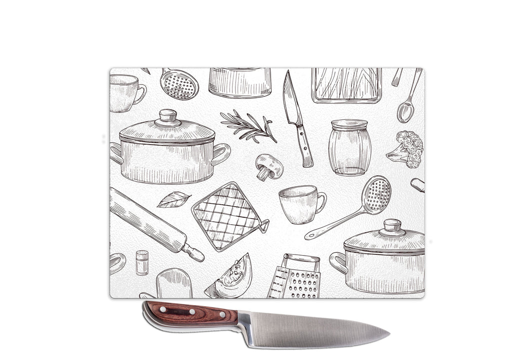 Glass Worktop Saver Chopping Board Kitchen Food Cooking Design Printed in The UK