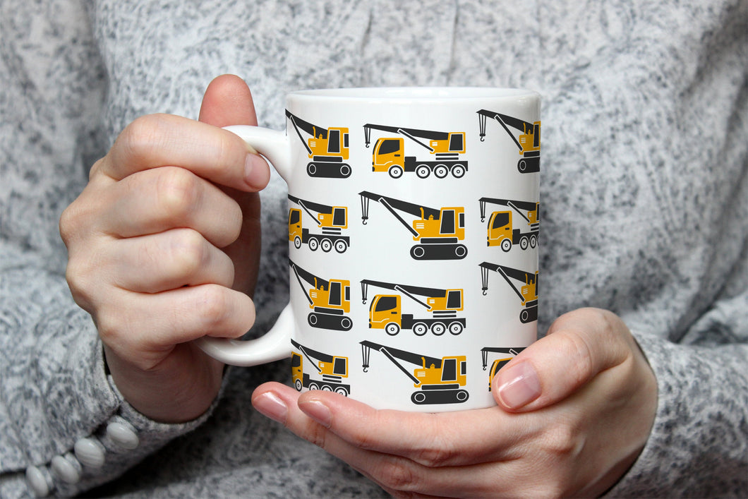 Crane Digger Machinery personalised kids cup Construction gift mug ceramic mug kids cup gift primary colours Easter mug coaster