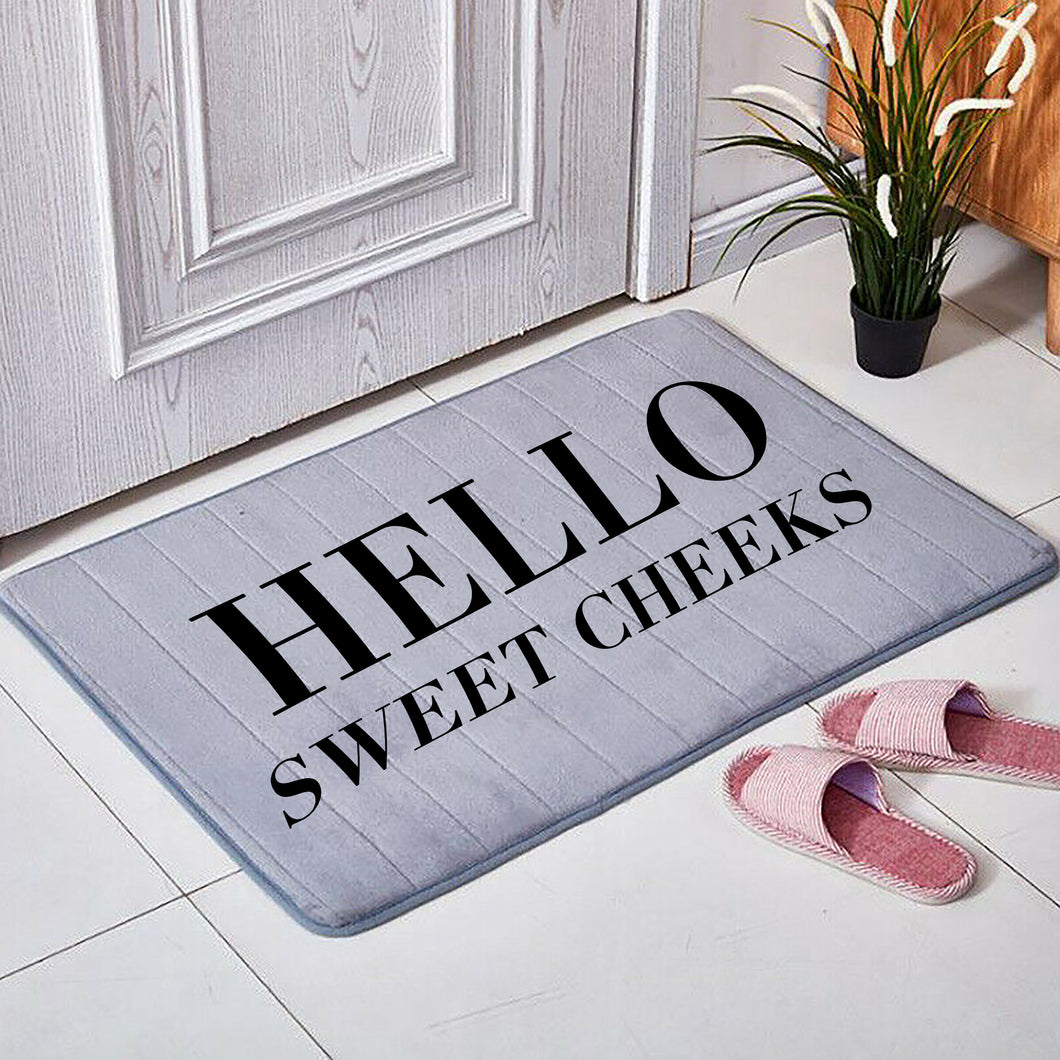 Hello Sweet Cheeks Microfibre Custom Floor Mat Grey Memory Foam Soft Printed in the UK Bath Mat Shower Bathroom Runner
