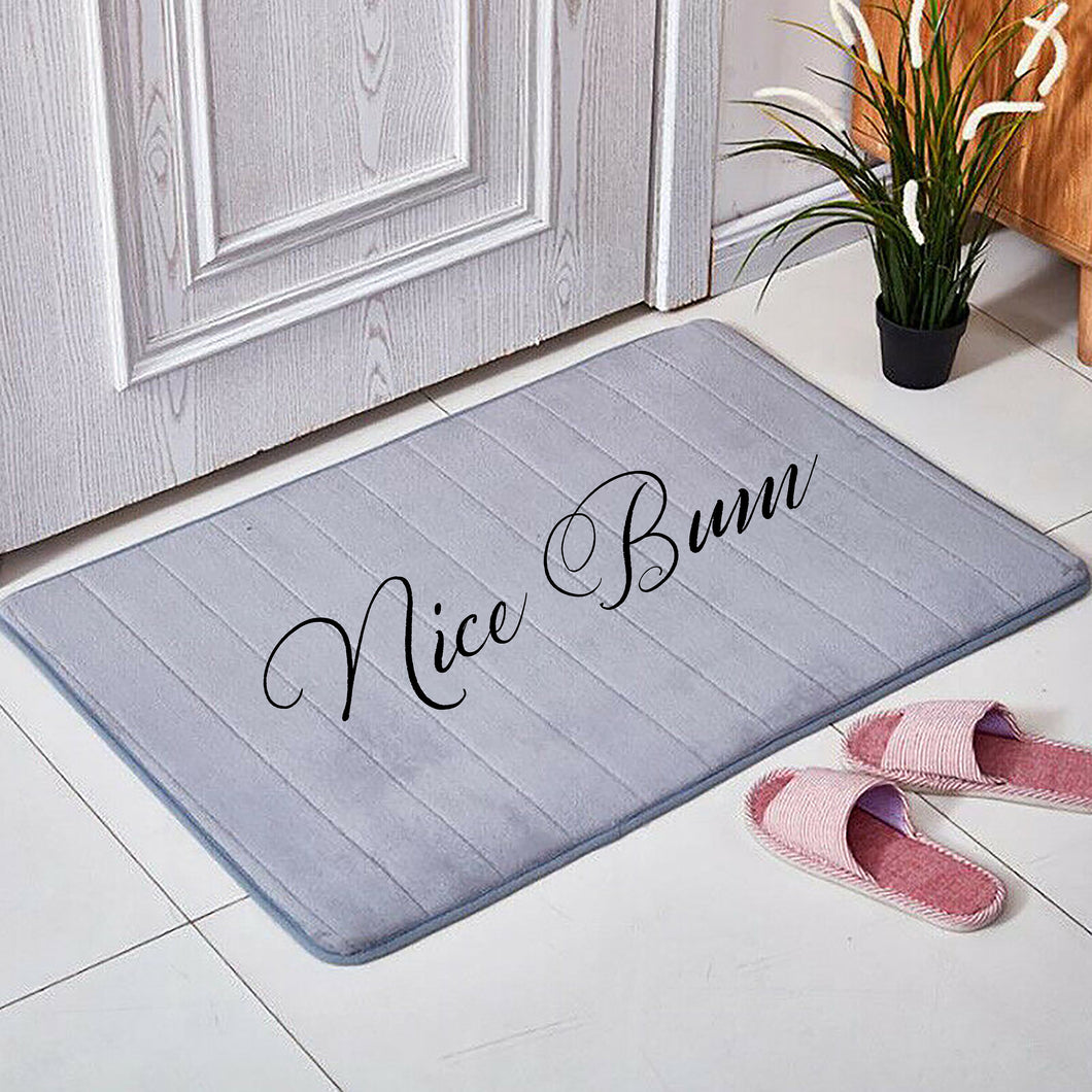Nice Bum Microfibre Custom Floor Mat Grey Memory Foam Soft Printed in the UK Bath Mat Shower Bathroom Runner