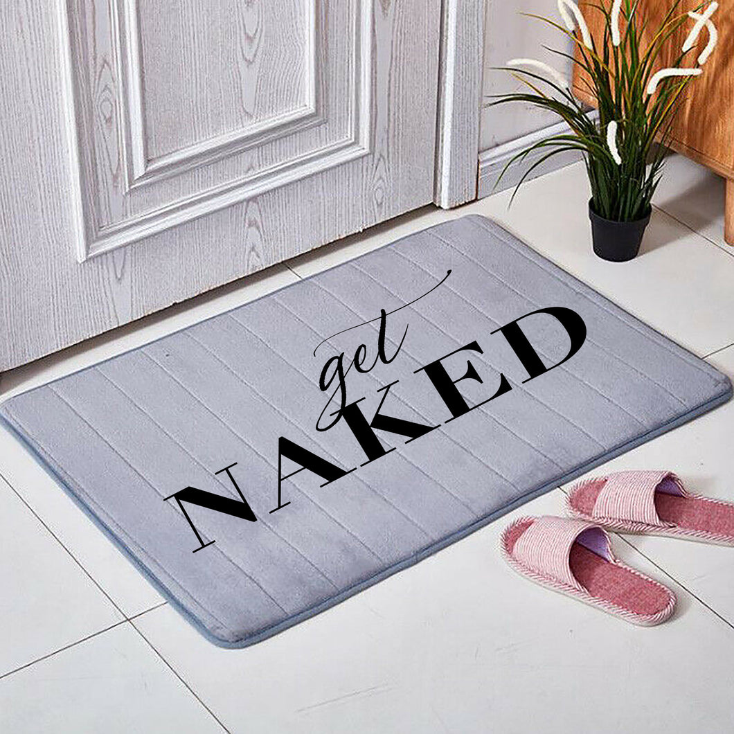 Get Naked Microfibre Custom Floor Mat Grey Memory Foam Soft Printed in the UK Bath Mat Shower Bathroom Runner