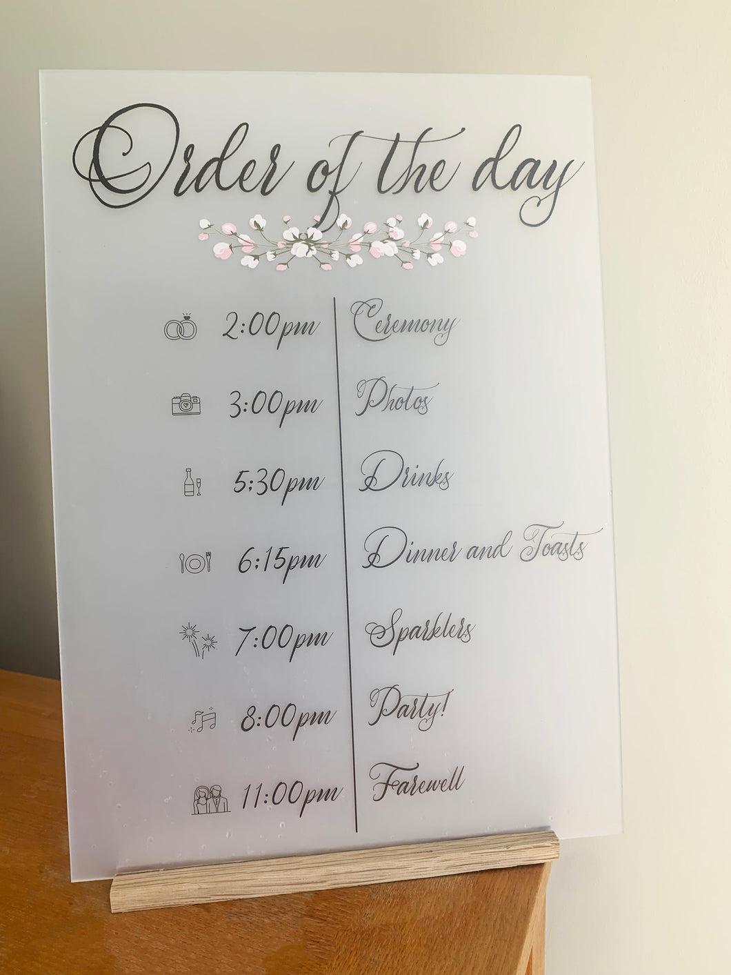 Order of the day Personalised Acrylic Wedding Sign