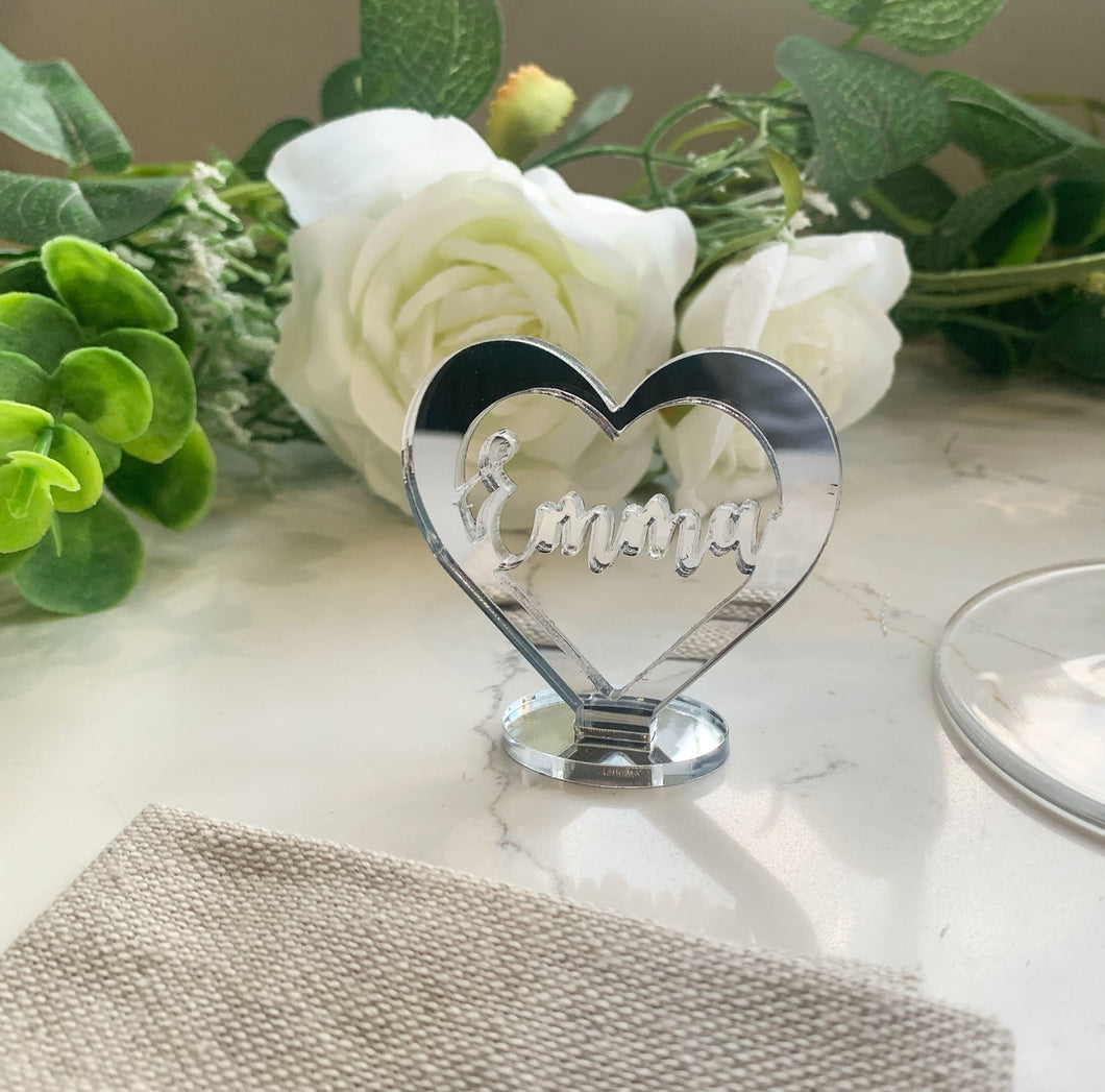 Personalised Acrylic Place Name Rectangular Shape Freestanding Heart