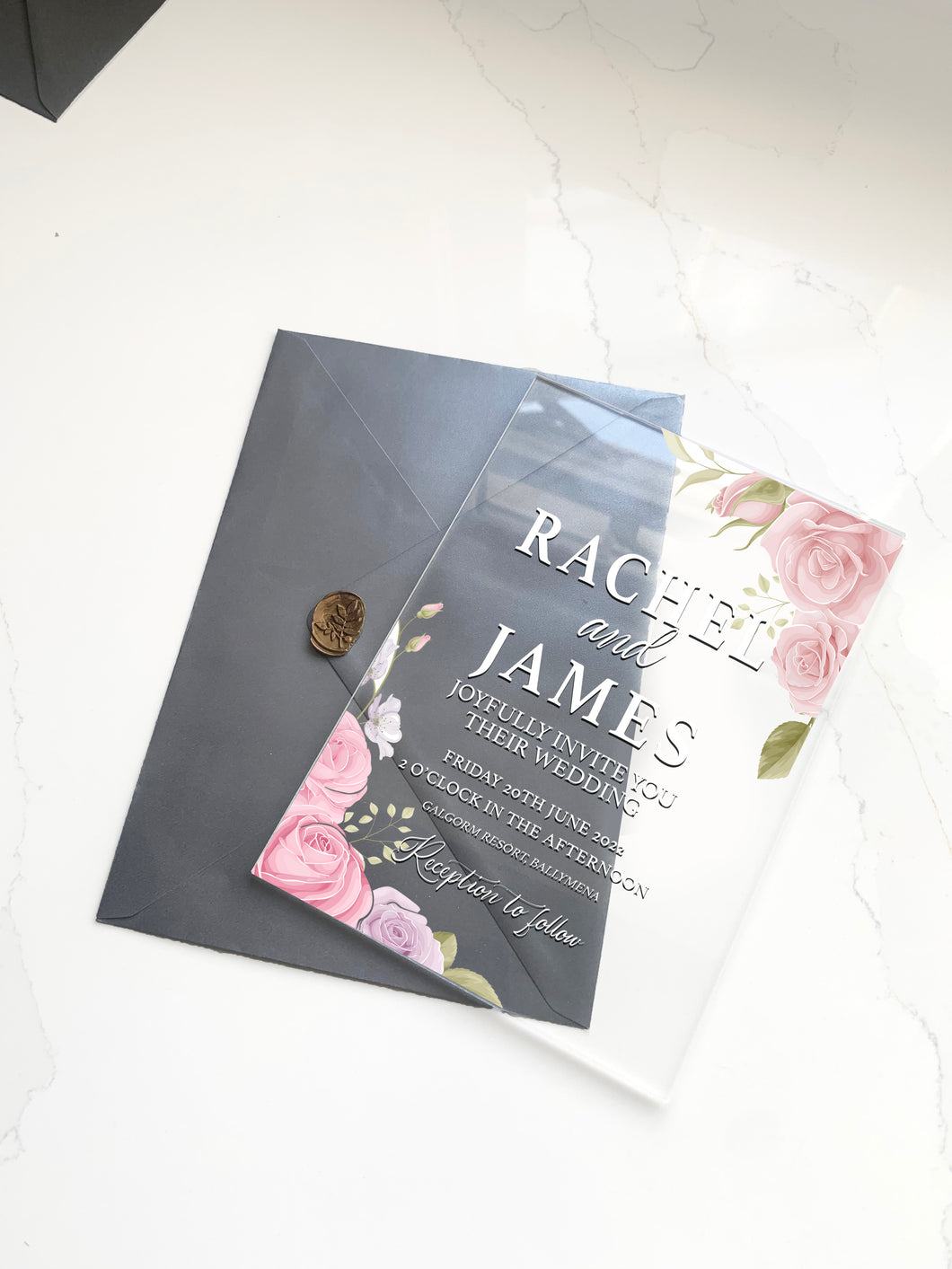 Personalised Acrylic Wedding Invitation - Floral Design