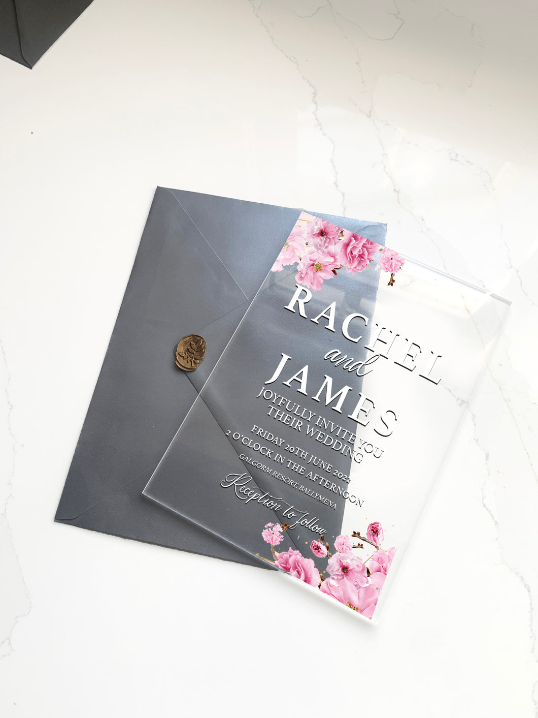 Personalised Acrylic Wedding Invitation - Floral Design