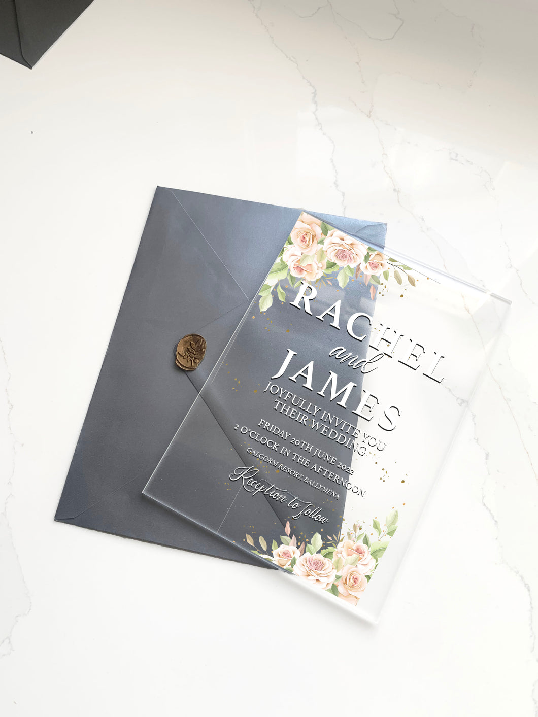 Personalised Acrylic Wedding Invitation - Floral Design